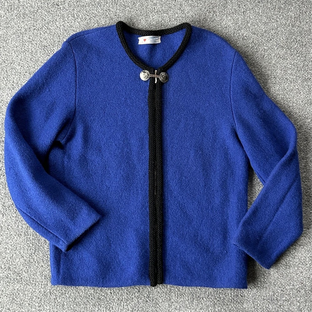 Vintage Obermeyer‎ Sweater Cardigan Womens Medium Blue Wool Ski Bavaria Germany